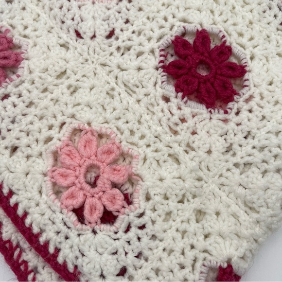White and Pink Hand Crocheted Throw Blanket Granny Squares 46x34 Baby Lap Afghan - Picture 2 of 7